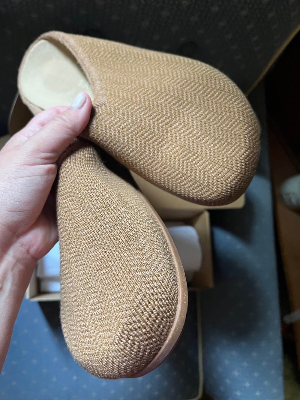Rothy's Brown teak herringbone Knit Slip-On clogs